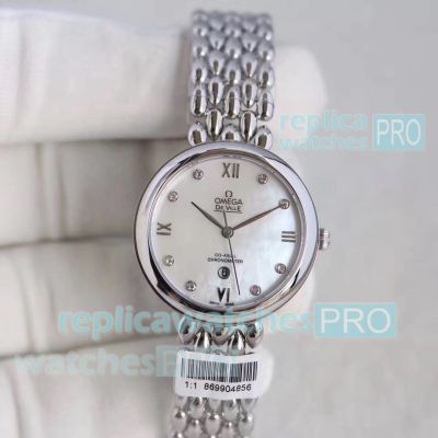 AAA replica Omega De Ville Classic MOP dial ladies stainless steel watch 